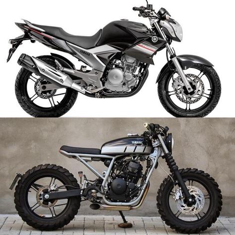 Antes e Depois.... Yamaha Fazer 250 250 Cafe Racer, Yamaha Cafe Racer, Motorcycle Storage, Moto Yamaha, Мотоциклы Cafe Racers, Motorcycle Gifts, Cafe Racer Build, Honda Cb750, Scrambler Motorcycle