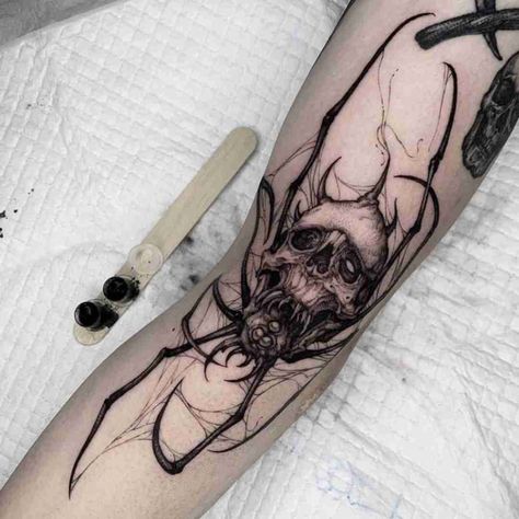 Tattoo Guide, Feminine Skull Tattoos, Feminine Tattoo Sleeves, Torso Tattoos, Web Tattoo, Wicked Tattoos, Marvel Tattoos, Scary Tattoos, Tattoo Sleeves