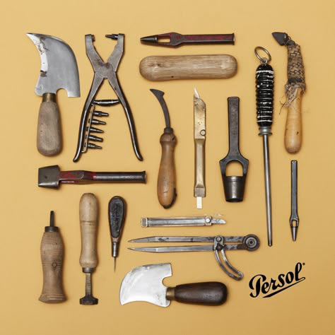 He tans different kinds of leather to make original handcrafted items. #toolsofthetrade #persol #leather Antique Hand Tools, Diy Leather Working, Leatherworking Tools, Leather Working Tools, Diy Leather Projects, Leather Factory, Diy Leather Bag, Leather Tools, Leather Craft Tools