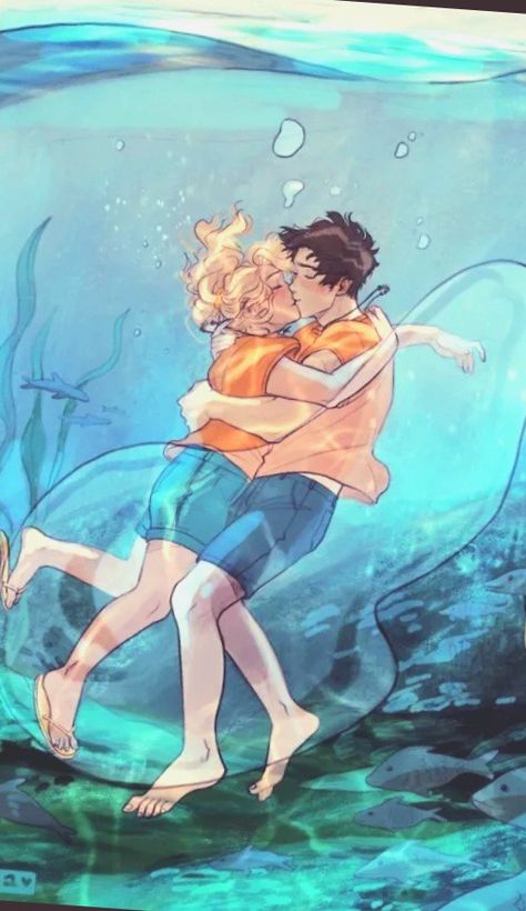 Percabeth Family, Percy And Annabeth Fan Art, Annabeth Fan Art, Percy Jackson X Annabeth, Dam Snack Bar, Underwater Kiss, Percy Jackson Annabeth Chase, Percy And Annabeth, Wise Girl