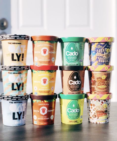 Ice Cream To Go Packaging, Ice Cream Packaging Design Creative, Ice Cream Packaging Design Inspiration, Ice Cream Cups Design, Organic Ice Cream Packaging, Vegan Ice Cream Brands, Vegan Journey, Ice Cream For Breakfast, Cream Packaging