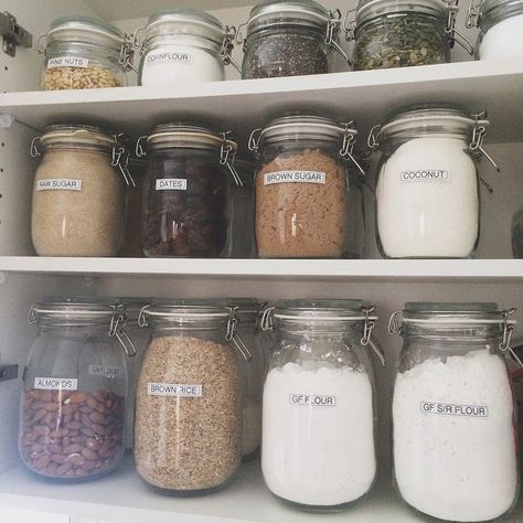 Such a massive pantry nerd. I LOVE my @ikea_australia Korken jars - $1.99 for the widdles, $2.99 for the mids, and $3.99 for the big kahunas. So affordable and SO PERTY! Massive Pantry, Ikea Solutions, Jar Pantry, Pantry Organization Labels, Ikea Australia, Organization Labels, Jars Kitchen, Storage Ikea, Pantry Laundry