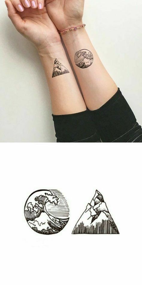 Mountain Wrist Tattoo, Butterfly Wrist Tattoo, Wrist Tattoo Ideas, Mother Nature Tattoos, Tattoo Couple, Flower Wrist Tattoos, Geometric Nature, Tattoo Ideas For Women, Wrist Tattoos For Women