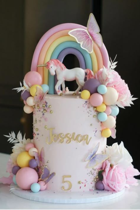 Unicorn cake homemadecake Unicorn Cake 5th Birthday, Unicorn Cake Designs Birthday, Pastel Rainbow Unicorn Cake, Birthday Cake For Toddler Girl, Unique Unicorn Cake Design, Unique Unicorn Cake, Girls 5th Birthday Cake, Princess Unicorn Cake, Unicorn Cake Design Ideas