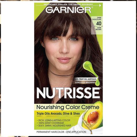 Garnier Nutrisse Nourishing Hair Color Creme, 40 Dark Brown (Dark Chocolate) (Packaging May Vary) Chocolate Brown Hair Dye, Hair Ads, Garnier Hair Color, Brown Hair Dye, Chocolate Hair, Chocolate Brown Hair, Hair Color Cream, Hair Color Light Brown, Dye Colors