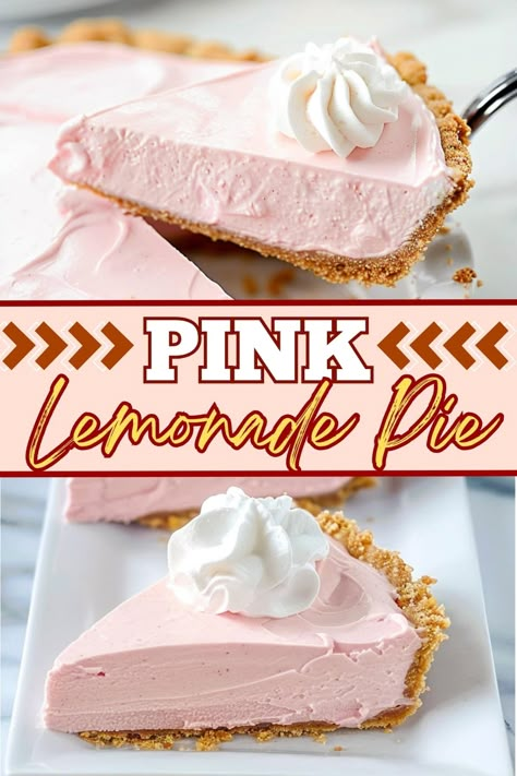 This pink lemonade pie offers a fun blend of sweet and tangy flavors, making it an irresistible, no-bake summer delight everyone will love. Party Desserts Recipes, Lemon Lush Pie, Cool Whip Lemonade Pie, Cream Cheese Lemonade Pie 12 Tomatoes, Pink Lemonade Pie 3 Ingredients, Pink Lemonade Pie No Bake, Easy Lemonade Pie, Lemonade Pie 3 Ingredients, Lemonade Pie No Bake Condensed Milk