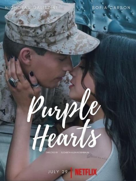 Purple hearts Fake Relationship, Film Watch, Purple Hearts, Heart Poster, Sofia Carson, Movie Couples, Erkenci Kuş, Netflix Movie, Movie Lover