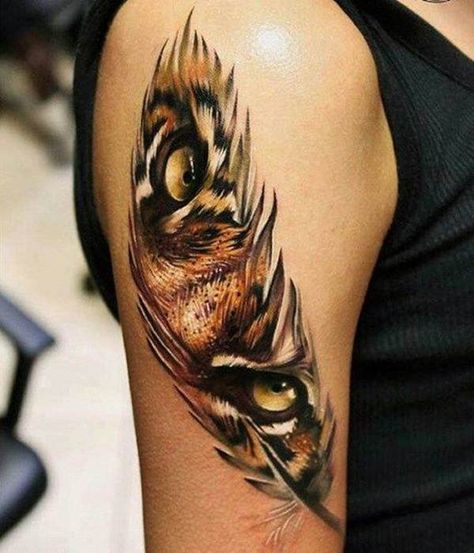 125 Stunning Feather Tattoos to Choose From - Wild Tattoo Art Tiger Eyes Tattoo, Tatoo 3d, Tier Tattoo, Feather Tattoo Design, Wild Tattoo, Feather Tattoo, Maori Tattoo, Wolf Tattoos, Owl Tattoo