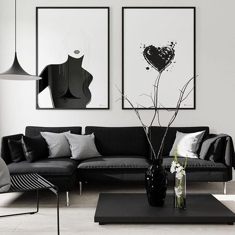 Picture Wall Living Room, Condo Living Room, Minimalist Home Interior, Interior Minimalista, Black And White Decor, Beautiful Interior Design, Inspirational Wall Art, Apartment Design, Minimalist Home