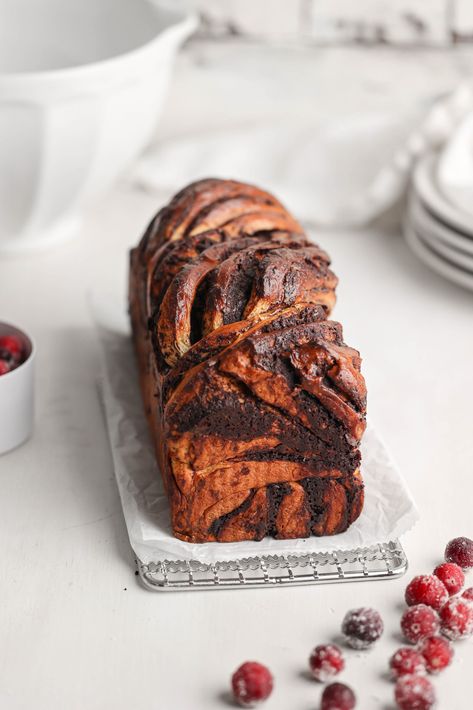 Chocolate Orange Cranberry Babka | Sturbridge Bakery Cranberry Babka, Chocolate Orange Babka, Orange Simple Syrup, Cinnamon Roll Muffins, Bitter Chocolate, Vegetarian Bake, Freshly Squeezed Orange Juice, Cinnamon Swirl, Chocolate Filling