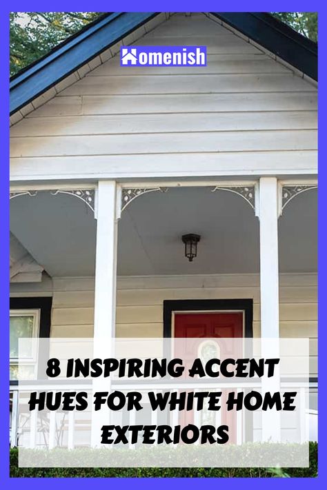 White houses are timeless, but adding an accent color can bring them to life. Discover eight accent hues that can transform your home from simple to striking. Cream Siding With Black Shutters, Exterior Shutters On White House, Trim Color On White House, White Vinyl Siding Ideas Exterior, White House Beige Trim, White House Trim Color Ideas, White Brick House Exterior Black Windows, Roof Colors For White House, White House Exterior Colors