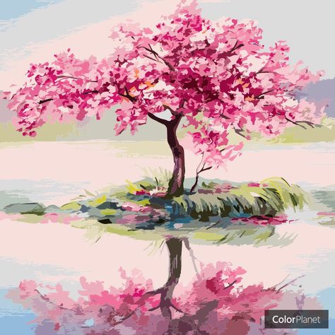 Japanese Pink Tree, Oil Painting Trees, Pink Drawing, Tree Pictures, Oil Painting Supplies, Pink Tree, Tree Sketches, Oil Pastel Art, Oil Pastel Drawings