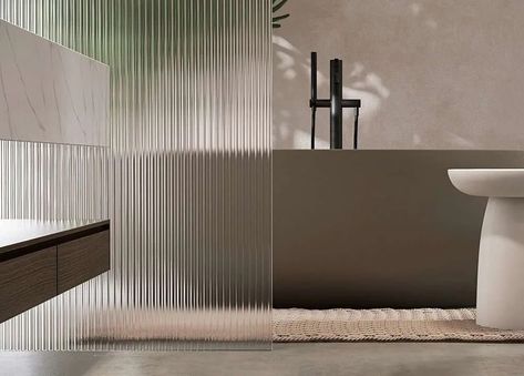 Panel In Bathroom, Fluted Glass Shower Screen, Fluted Glass Panel, Walk In Shower Doors, Glass Shower Screen, Shower Glass Door, Reeded Glass, Decorative Window Film, Living Place