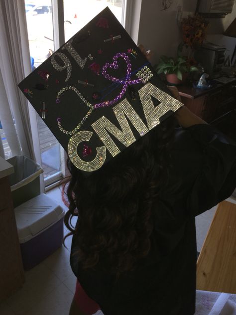 Medical Assistant Grad Cap Graduation Caps Medical Assistant, Medical Assistant Cap And Gown, Cna Cap Ideas, Cma Graduation Cap Ideas, Medical Assistant Graduation Cap Ideas, Medical Assistant Cap Decoration, Ma Graduation Cap Ideas, Medical Assistant Graduation Pictures, Medical Assistant Graduation Cap