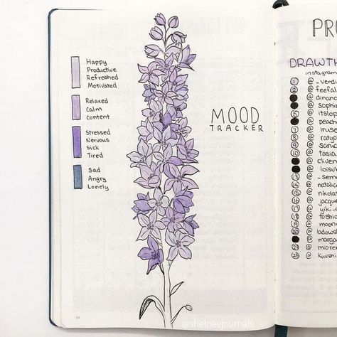 Mood Tracker | Bullet Journal Filofax Aesthetic, Aesthetic Mood Tracker, Muji Office, Bujo Illustration, Mood Tracker Journal, Illustration Trends, Calm Mood, How To Draw Flowers, Tracker Bullet Journal