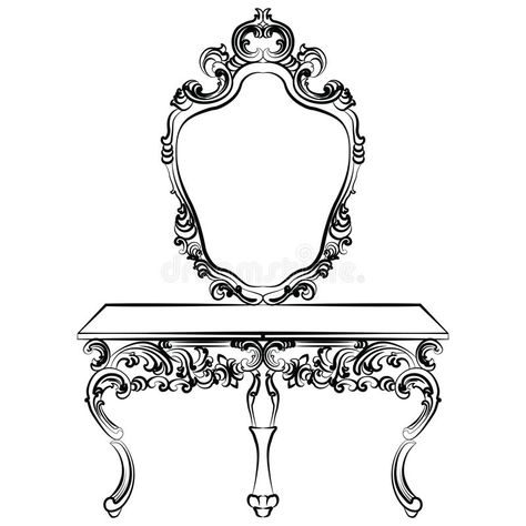 Baroque luxury style furniture stock illustration Baroque Style Furniture, Table Sketch, Dressing Table With Mirror, Modern Classic Interior, Furniture Dressing Table, Baroque Furniture, Furniture Design Sketches, Table With Mirror, Royal Furniture