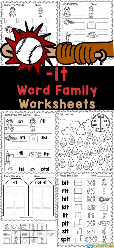 It Word Family, Word Families Free, Books For 1st Graders, Word Family Sort, Word Families Printables, Short I Words, Kindergarten Word Families, Family Worksheets, Word Family Activities