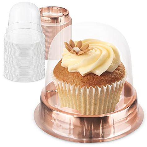 MERRI Individual Cupcake Boxes Bulk, Single Cupcake Container Plastic, 40 Pack Clear Cupcake Boxes Individual, Gold S... Single Cupcake Packaging, Individual Cupcakes Packaging Ideas, Individual Cupcake Boxes, Single Cupcake Boxes, Boozy Cakes, Cupcake Packaging, Cupcake Carrier, Cupcake Container, Dessert Containers