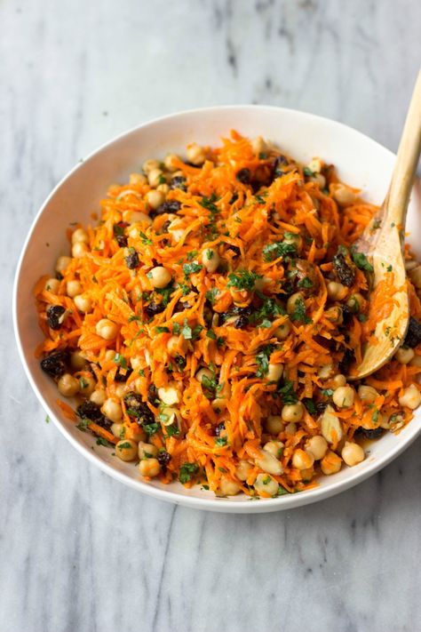 Best Mediterranean Recipes, Carrot Chickpea, Raisin Salad, Ginger Vinaigrette, Dressing Salad, Citrus Vinaigrette, Citrus Dressing, Carrot Salad, No Calorie Foods