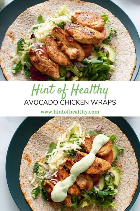 These healthy avocado chicken wraps are perfect for quick and easy lunches and dinners. Made in only 15 minutes, it's a really simple meal. This light and low calorie dish is made by wrapping cooked chicken, avocado, tomatoes, lettuce, cheese, mayonnaise and onions in a tortilla. Chicken Avocado Wrap, Wraps Recipes Healthy, Healthy Avocado, Avocado Chicken, Healthy Low Calorie Meals, Healthy Wraps, Healthy Food Facts, Stuffed Avocado Healthy, Cooked Chicken