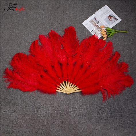 Props For Dance Performance, Feather Fans, Feather Bouquet, Hand Fans For Wedding, Feather Fan, Hand Fans, Red Feather, Stage Show, Ostrich Feather