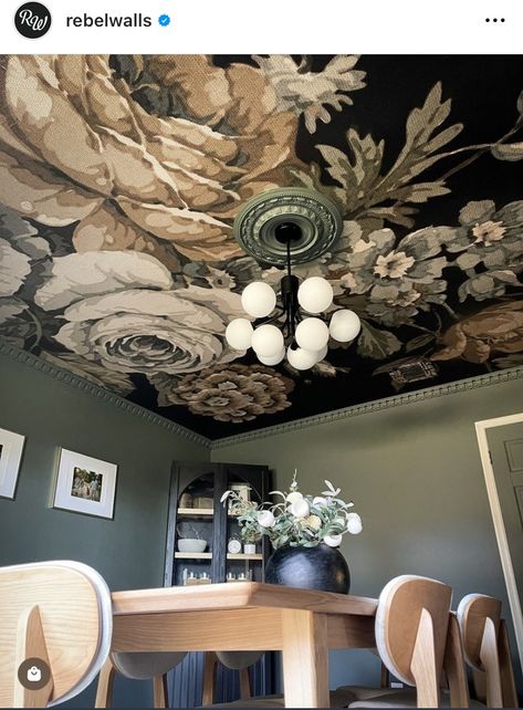 Sally House, Pizzeria Interior, Paid Collaboration, Ceiling Feature, Moody Wallpaper, Dark Ceiling, Ceiling Wallpaper, Moody Decor, Amazing Wallpaper