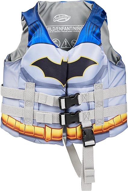 Amazon.com: SwimWays DC Swim Trainer Life Jacket, US Coast Guard Approved Life Vest Kids Swim Vest, Pool Floats & Life Jackets for Kids 33-55 lbs, Batman : Toys & Games Swim Trainer, Batman Toys, Life Jackets, Kids Swim, Life Vest, Us Coast Guard, Pool Floats, Life Jacket, Kids Swimming