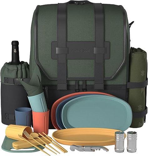 Amazon.com: Fern & Soul Picnic Backpack for 4 with Blanket, Cooler - Picnic Basket for 2 or 4 - Insulated Picnic Bag - Large Picnic Basket for 4 - Picnic Set for 2-4. Picnic Kit with All Picnic Accessories. : Patio, Lawn & Garden Couples Gift Ideas, Picnic Basket Set, Large Picnic, Picnic Plates, Waterproof Picnic Blanket, Picnic Backpack, Picnic Accessories, Picnic Cooler, Wine Baskets