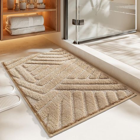 Amazon.com: Luxury Bath Mat Striped Geometric Runner Rug Grey Bathroom Mat Ultra Soft Water Absorbent Quick Dry Shower Mats Non-Slip Washable Bathtub Carpet Home Decor Toilet Rugs (Khaki,16" x 24") : Home & Kitchen Bathroom Rug “bath”, Bathroom Rugs Bath Mats & Rugs, Bathroom Runner, Dog Door Mat, Bathroom Floor Mat, Dont Leave, Bath Mats Bathroom, Bathroom Carpet, Shower Mat