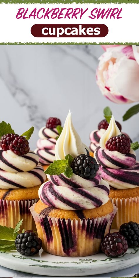 Blackberry Swirl Cupcakes: A Berry-Licious Treat with a Twist - Emma's Cake Studio Light Vanilla Cake, Blackberry Puree, Blackberry Cupcakes, Black Forest Cupcakes, Moist Vanilla Cupcakes, Berry Cupcakes, Cherry Dump Cake, Peach Dump Cake, Swirl Cupcakes