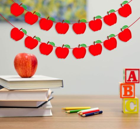 AmazonSmile: CAVLA 2 Pack Apples Banner Back To School Apple Banner Garland First Day of School Decorations Party Decor for Classroom Blackboard Home Apple Theme Birthday Baby Shower Party Decor Supplies : Toys & Games Class Room Decoration For Children Day, Apple Decor Diy, Red Day Decoration Ideas For Preschool, Red Day Activities Preschool Ideas, Red Day Activity, First Day Of School Decorations, Red Day Celebration, Apples Activities, Apple Theme Parties