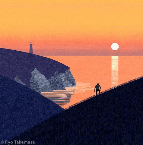 NON September 2019 on Behance Mixtape Art, Ryo Takemasa, Sea Illustration, Block Painting, Gig Poster, Cover Illustration, Sunset Sea, Japanese Painting, Project Photo