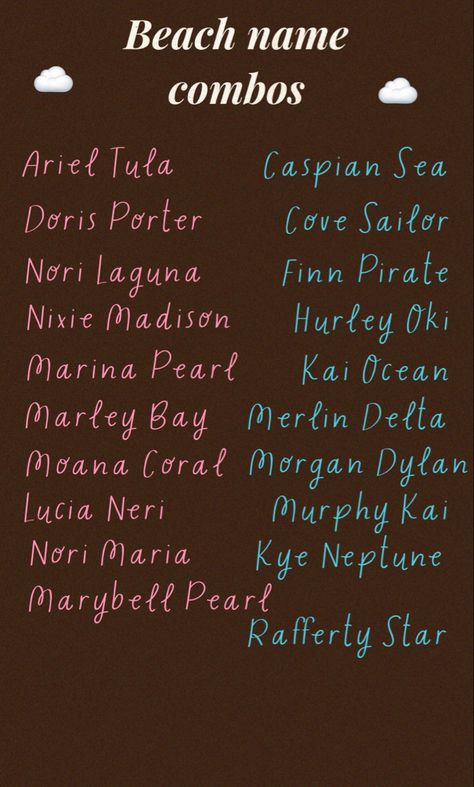 Beach Names Ideas, Beachy Names, Beach Boy Names, Beach Names, Ocean Baby Names, Family Over Everything, Best Character Names, Aesthetic Names, Fantasy Names