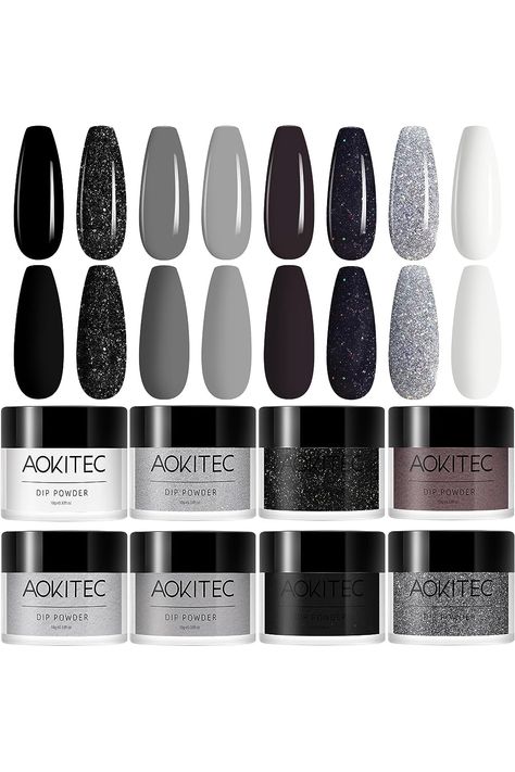 Aokitec 8 Colors Dip Powder Nail Kit, White Black Dip Powder Set Glitter Nail Dip Powder French Nail Art Powder Pro Collection System for Manicure Starter Salon Home DIY, No Nail Lamp Needed Dip Manicure, Powder Manicure, Acrylic Nail Powder, Acrylic Nail Brush, Nail Dip Powder, Nail Art Salon, French Nail Art, Liquid Nails, Nail Dip