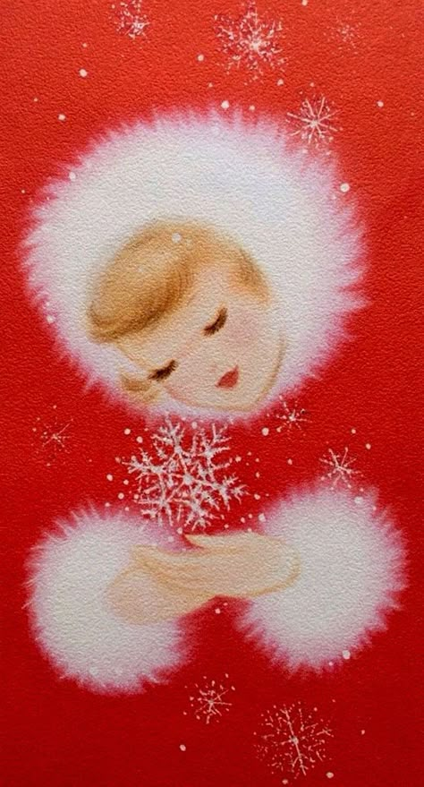 Vintage Christmas Drawings, Aesthetic Pictures Christmas, Vintage Christmas Artwork, 50s Christmas Aesthetic, Red Dress Fur, Christmas Card Aesthetic, Retro Christmas Wallpaper, Christmas Aesthetic Vintage, Christmas Pictures To Draw