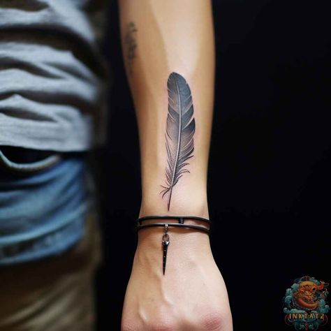 Unleashing the Majestic: The Symbolism and Beauty of Hawk Feather Tattoos: 73 Designs - inktat2.com Eagle Feathers Native American, Small Feather Tattoo Men, Feather Tattoo Men Forearm, 2 Feathers Tattoo, Chicken Feather Tattoo, Indian Feather Tattoos Men, Hawk Feather Tattoo Feminine, Feather Tattoo Design Men, Mens Feather Tattoo