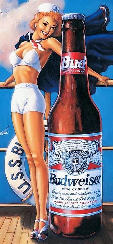 Budweiser beer. 1945 Arte Pin Up, Pin Up Drawings, Pin Up Girl Vintage, Beer Art, Pin Up Posters, Budweiser Beer, Pop Art Girl, Beer Poster, Retro Pin Up