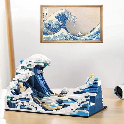 MACTANO The Great Wave Micro Mini Building Block Set for Adult, Japan Kanagawa Surfs The Waves MOC Display for Home Decor DIY Building Block Ideas Toy Model（Not Compatible with Lego）-2296PCS Lego Decorations, Lego Books, Mini Building, Theme Nature, The Great Wave, Diy Building, Construction Toy, Building Blocks Toys, Surfing Waves