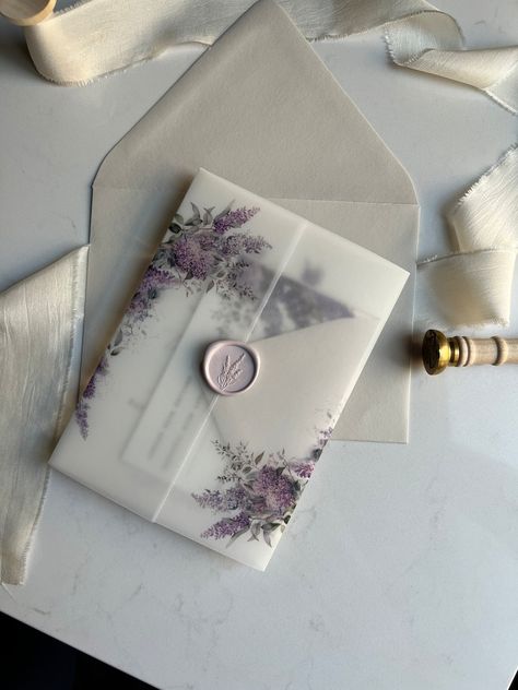 Printed Semi-custom Wedding Invitation Lilac Wedding Invite Lilac Vellum Jacket Wax Seal Lavender Purple Wedding Stationery - Etsy Canada Lavender Purple Wedding, Lilac Wedding Themes, Lilac Wedding Invitations, Lavender Wedding Theme, Vellum Jacket, Vellum Wrap, Purple Invitations, Dusty Rose Wedding, Lilac Wedding