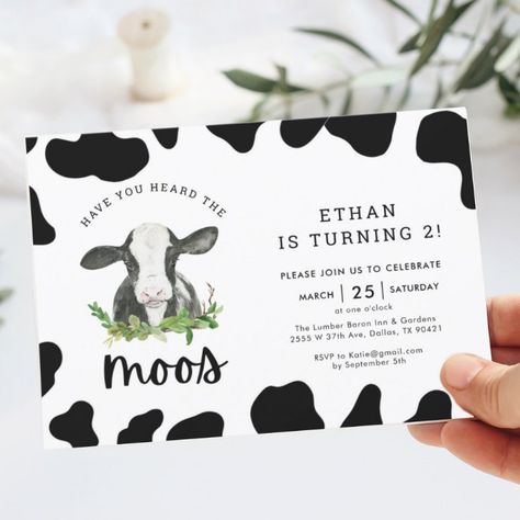 Cow 2nd Birthday, Farm 1st Birthday, Boy 2nd Birthday, Birthday Cow, Birthday Second, Cow Birthday, Moo Moo, 2nd Birthday Invitations, Girl 2nd Birthday