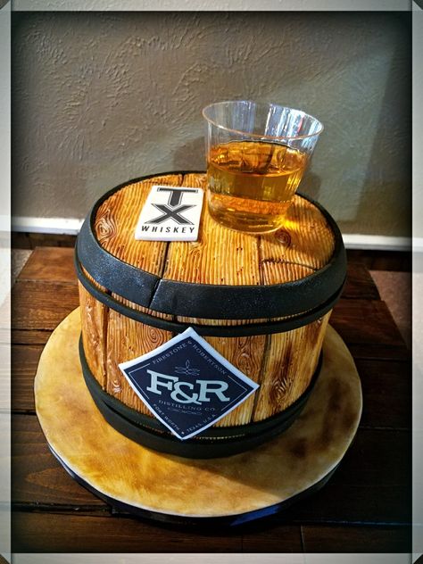 TX whiskey barrel groom's cake by Max Amor Cakes. Whiskey Grooms Cake, Grooms Cake Whiskey, Whiskey Barrel Cake Ideas, Bourbon Grooms Cake, Bourbon Barrel Cake, Barrel Wedding Cake Table, Whiskey Cakes, Barrel Wedding Cake, Whiskey Barrel Cake