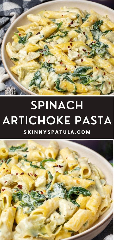 Healthy Spinach Artichoke Recipes, Pesto Artichoke Pasta, Lent Friendly Meals, Lent Dinner Ideas Meatless Recipes, Spinach Artichoke Dip Pasta, Fast Vegetarian Recipes, Healthy Spinach Artichoke Chicken, Artichoke Dip Pasta, Chicken Artichoke Recipes