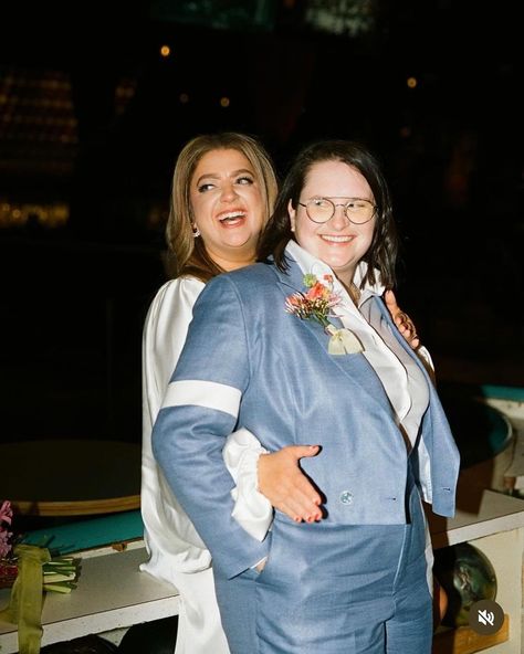 A little moment for this custom blue bamboo wedding suit by the creative bunch at @thetailorynyc 😍⁠ ⁠ Those crispy white accents are just .. *chefs kiss*, we LOVE the crop jacket - so fun and unique, and we've got good word that the suit is made of the softest, comfiest fabric ❤️⁠ ⁠ Want to find yourself a perfect wedding suit fit? Maybe even something as unique as this? You'll find The Tailory NYC inside our directory of inclusive AF wedding pros who celebrate all love 🌈⁠ ⁠ Custom Suit by Da... Lesbian Wedding Suit, Nonbinary Wedding, Bamboo Wedding, Blue Bamboo, Chefs Kiss, Modern Wedding Inspiration, Lesbian Wedding, Wedding Suit, Custom Suit