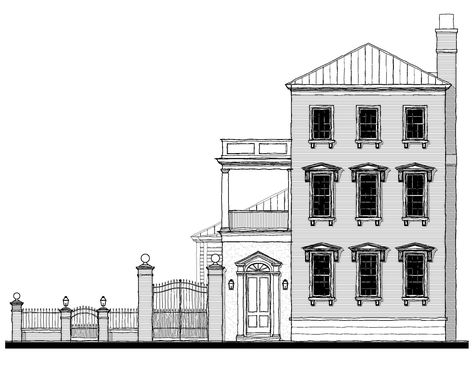 Elevation Charleston Single House Plans, Charleston Single House, Single House, Allison Ramsey, Study Set, Screened In Porch, Covered Porch, The Plan, In Law Suite