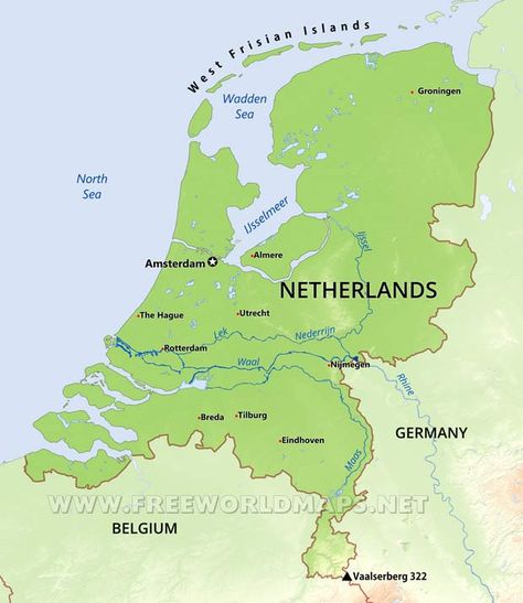 The Netherlands Physical Map World Map Europe, Netherlands Map, Geographical Features, Famous Bridges, Physical Map, Geography Map, Netherlands Travel, Water Bodies, Travel Reading