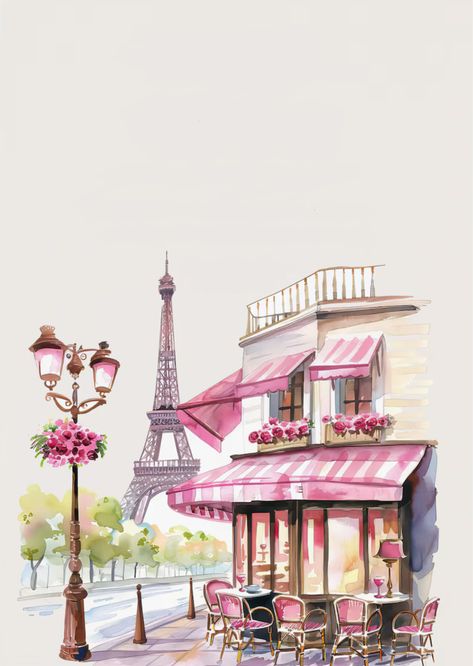 Paris Painting Easy, Pink Paris Wallpaper, Paris Drawing, Chinese Painting Flowers, London Wallpaper, Paris Illustration, Paris Painting, Paris Wallpaper, Chic Wallpaper