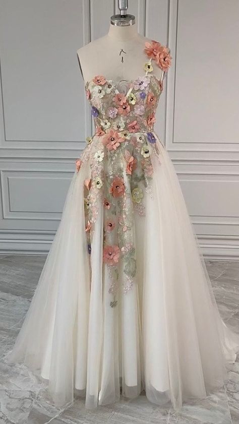 3d Embroidery Flowers, Evening Dress Wedding, Dress Wedding Party, Gown For Women, 3d Embroidery, White Tulle, Embroidery Flowers, Evening Dress, One Shoulder