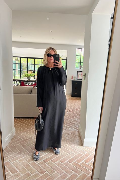 Rhodes long-sleeved silk maxi dress curated on LTK Black Silk Dress Outfit, Silk Dress Outfit, Maxi Dress Long Sleeve, Emma Rose, Black Silk Dress, Maxi Dress Long, Silk Maxi, Wardrobe Edit, Rose Style