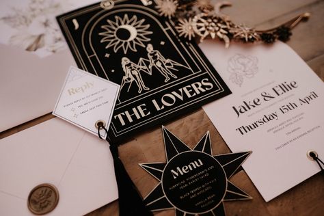 Tarot Card Place Cards, The Lovers Tarot Card Wedding Invitation, Tarot Card Wedding Invitation, Tarot Card Wedding, Tarot Wedding, Arch Invitation, Catholic Core, Witchy Wedding, Dark Romantic Wedding