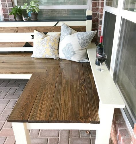 How I built my L-shaped DIY Outdoor Bench for $130, awarded 2nd place in the IG Builders Challenge, season 3 Outdoor Corner Bench, Backyard Bench, Diy Outdoor Bench, Wood Bench Plans, L Shaped Bench, Diy Bank, Diy Wood Bench, Creative Garden Decor, Simple Benches